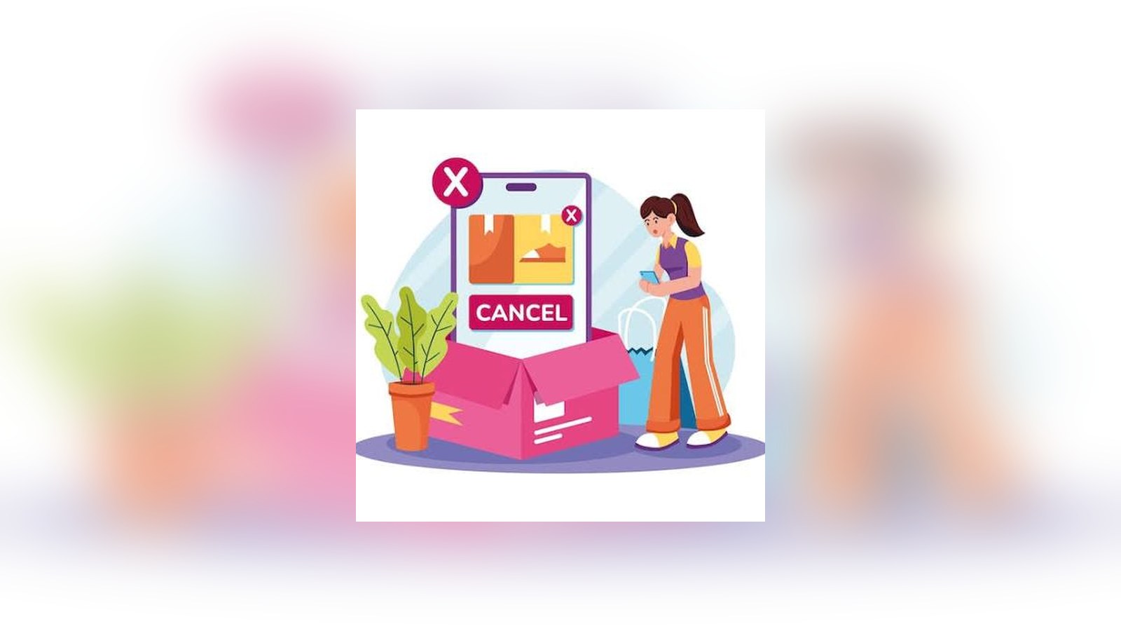 Иллюстрация отменённого заказа: кнопка CANCEL и открытая пустая коробка