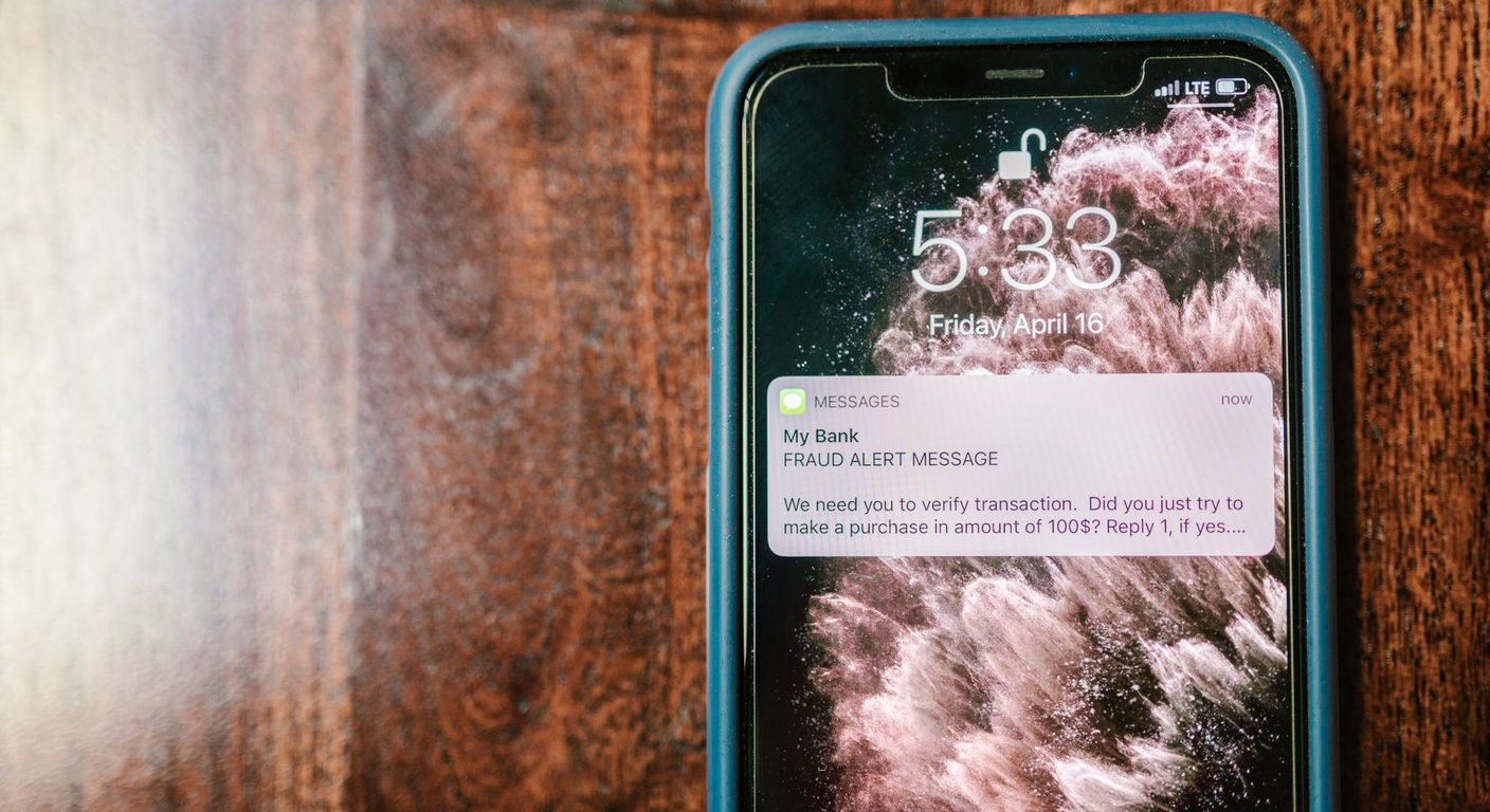 A suspicious "bank" message on a phone screen