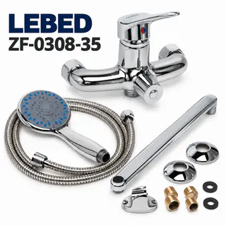 LEBED ZF-0308-35 Wall-Mounted Bath and Shower Mixer with Long Spout, Hand Shower and Hose