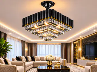 Modern Rectangular Crystal Pendant Chandelier with Black Frame and Silver Crystals 75sm — photo 3