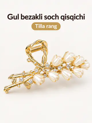 Kapalak bezakli tilla rangli soch qisqichi, marjonli, krab