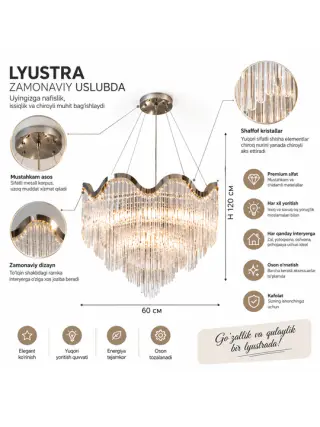 Zamonaviy toʻlqin shaklidagi kristalli lyustra