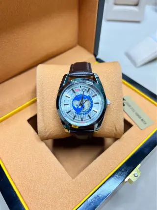 Men's wrist watch, modern amazing look, leather strap