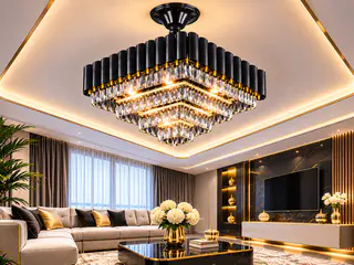 Modern Rectangular Crystal Pendant Chandelier with Black Frame and Silver Crystals 75sm — photo 2