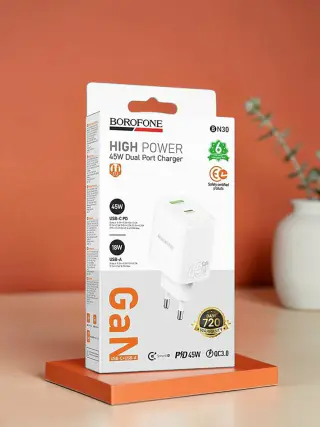 Borofone BN27 Fuente wall charger, USB-C 20W + USB-A 18W, PD/QC3.0, with cable