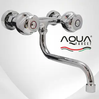 Wall-mounted kitchen and sink faucet (Mixer), Two-handle chrome-plated water tap AQUA FAUCET