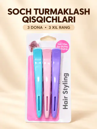 Soch turmaklash uchun qisqichlar, 3 dona, 3 xil rang