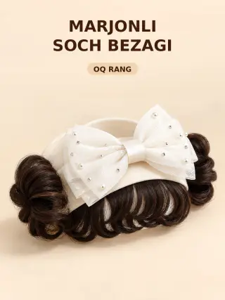 Bolalar uchun sun’iy sochli bant, marvaridli katta bant, 4 xil rang