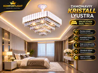 Zamonaviy oq korpusli kumushrang kristalli kvadrat osma qandil 40sm