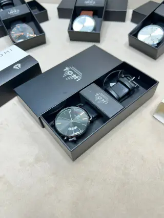 TOMI watch for men, with date indicator, artificial leather, gift box included