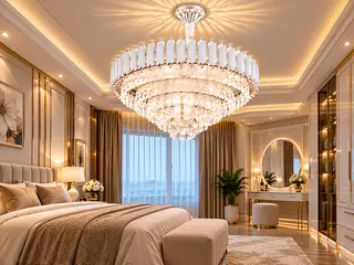 Modern White and Gold Chandelier with Crystal Pendants — photo 3