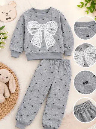 Clothing set of gray sweatshirt and trousers for girls — photo 2